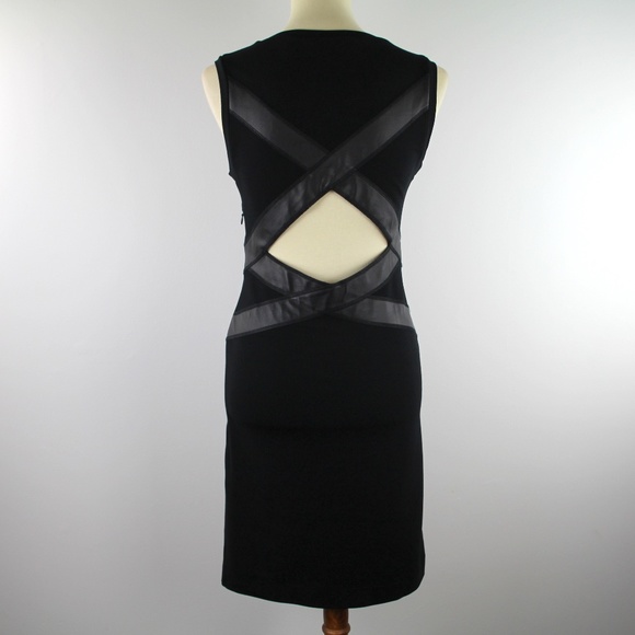 Sandro Paris Black Sleeveless Calf Leather Trim Cut Out Back Mini Dress 2 - Picture 4 of 6